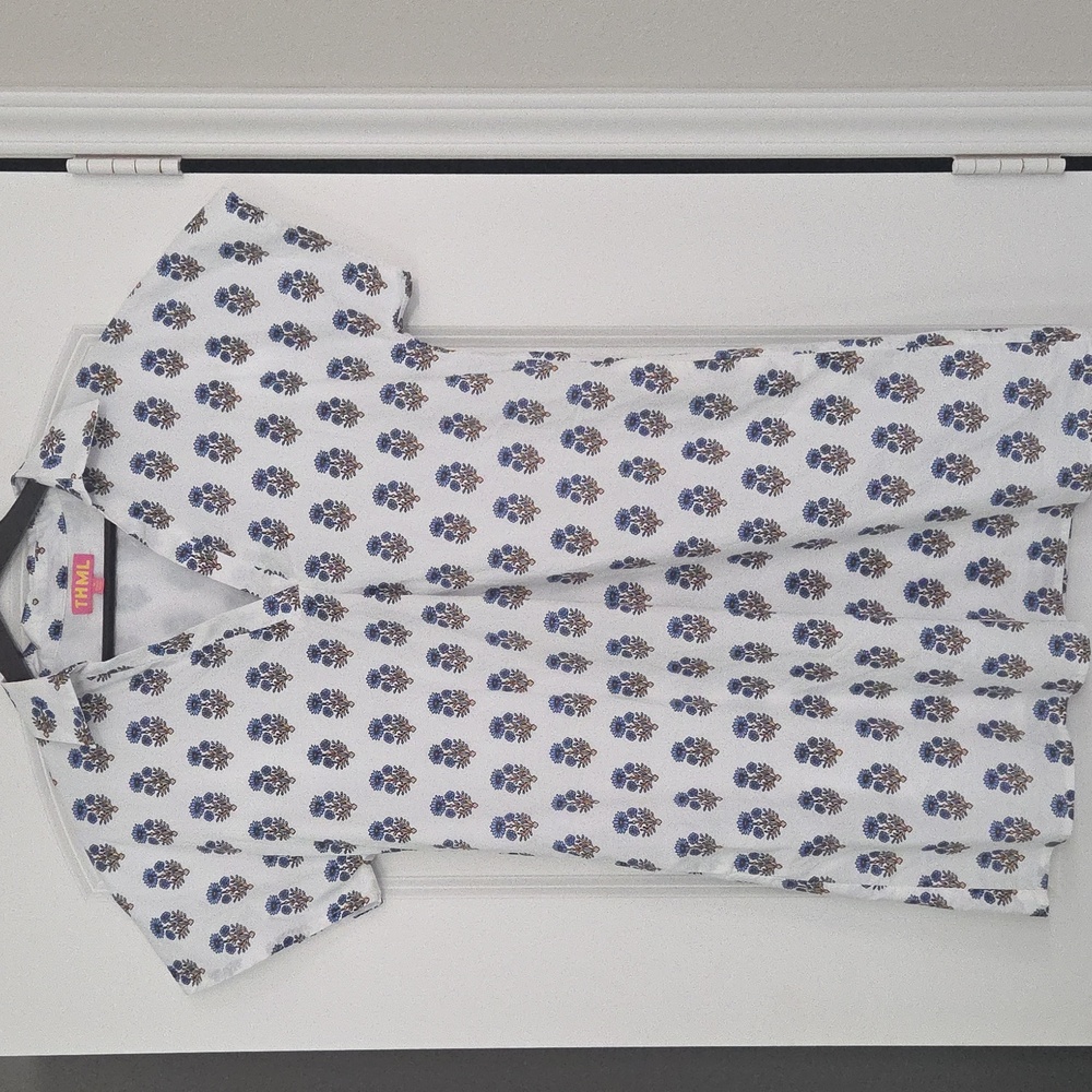THML Beautiful Cotton Dress...White With Blue Floral Pattern. Great Condition! - Picture 2 of 16